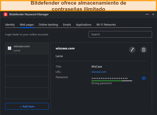 Administrador de contraseñas de Bitdefender en Windows.