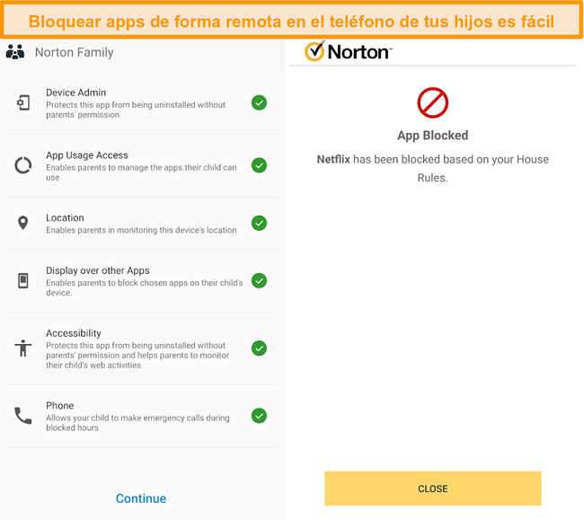 Captura de pantalla de la descripción general del control parental de Norton 360 en dispositivos móviles