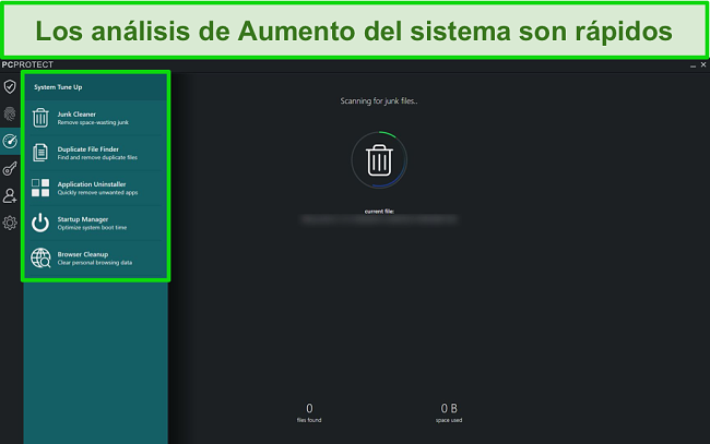 Captura de pantalla de la lista System Tune Up de PC Protect que ayuda a liberar espacio en el disco duro y mantiene su dispositivo funcionando sin problemas.