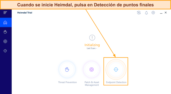 Captura de pantalla que muestra cómo acceder al menú de detección de puntos finales de Heimdal