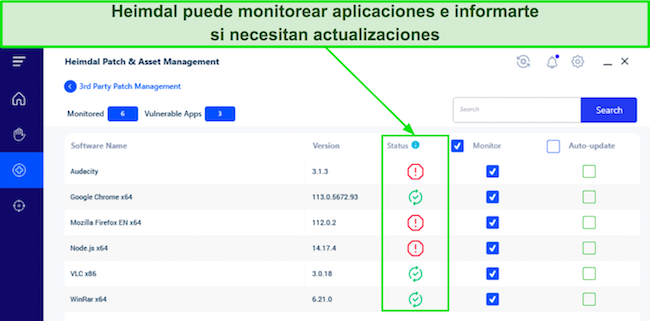 Captura de pantalla que muestra la herramienta de actualización automática de software de Heimdal