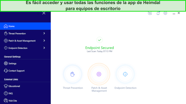 Captura de pantalla que muestra la aplicación de escritorio intuitiva de Heimdal