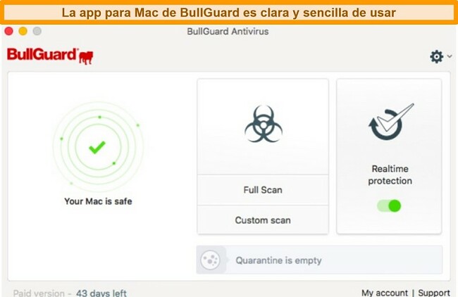Captura de pantalla de la interfaz principal de BullGuard para Mac