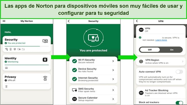 Captura de pantalla de la aplicación iOS de Norton que muestra cuán limpia y simple es la interfaz, lo que facilita la navegación para los usuarios principiantes.