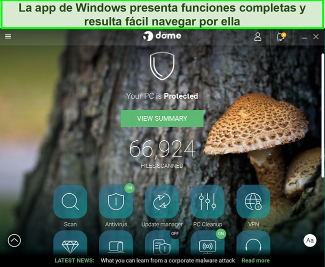 Captura de pantalla de la interfaz de la aplicación de Windows de Panda
