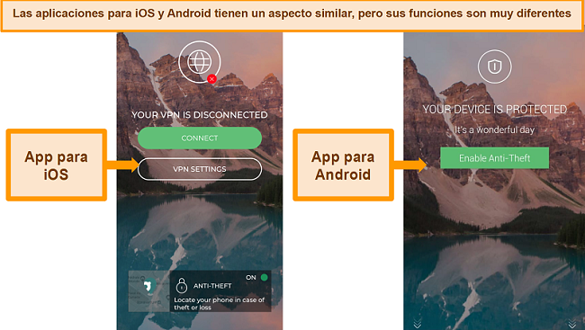 Capturas de pantalla de la interfaz principal de las aplicaciones de Panda para iOS y Android.