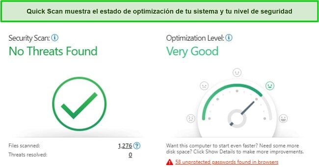 Captura de pantalla de los resultados del análisis rápido de Trend Micro