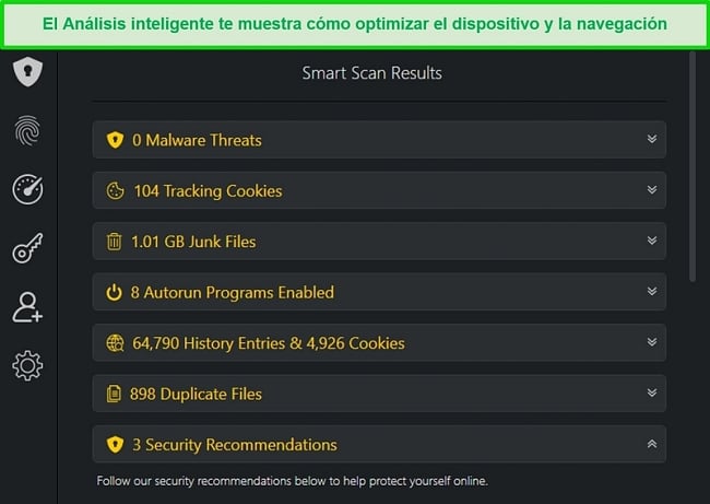 Captura de pantalla de los resultados de Smart Scan