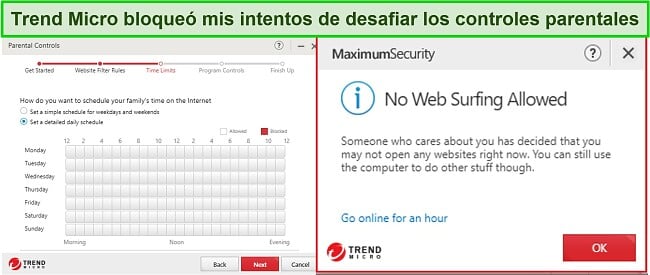 Captura de pantalla de los controles parentales de Trend Micro