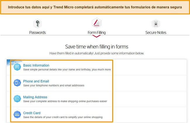 Captura de pantalla de las opciones de autocompletar de Trend Micro Password Manager