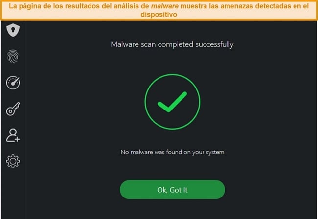 Captura de pantalla de los resultados del análisis de virus de TotalAV