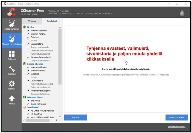 Puhdista tietokone CCleaner