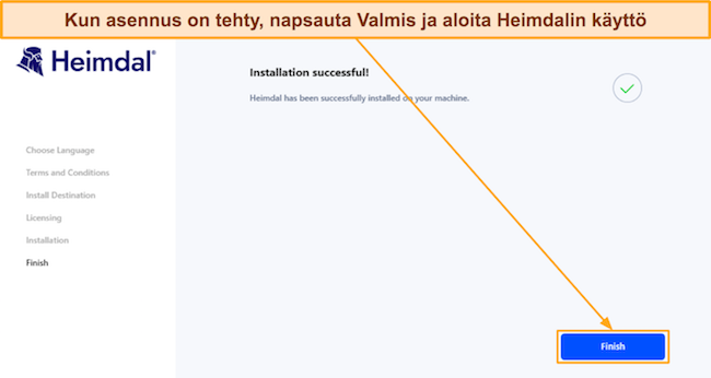 Näyttökaappaus, joka näyttää Heimdalin asennuksen valmistumisen