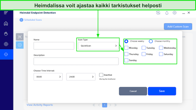 Kuvakaappaus Heimdalin skannauksen ajoitusominaisuudesta