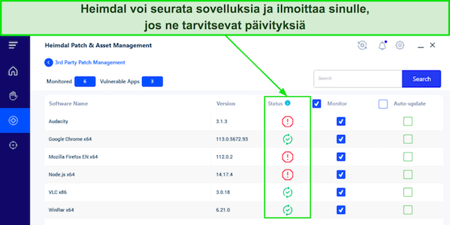 Näyttökaappaus, jossa näkyy Heimdalin automaattinen ohjelmistopäivitystyökalu