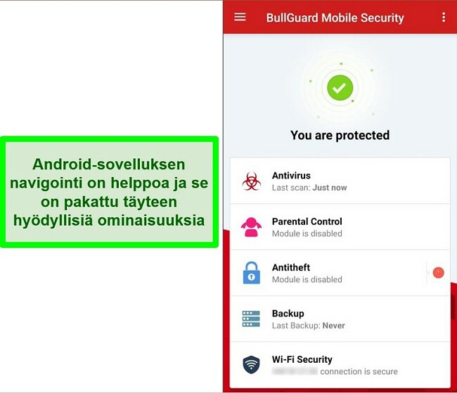 Näyttökuva BullGuard Mobile Security for Android -sovelluksesta