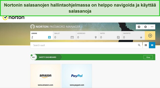Kuvakaappaus Nortonin salasananhallintaominaisuudesta.