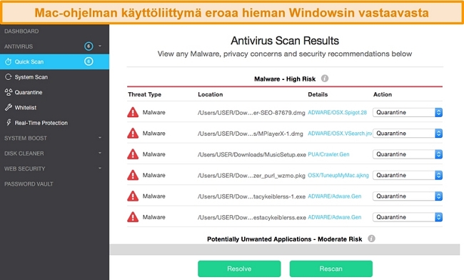 Näyttökuva TotalAV: n sovelluksen kotisivulta Macissa