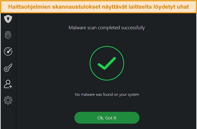 Näyttökuva TotalAV: n virustarkistuksen tuloksista