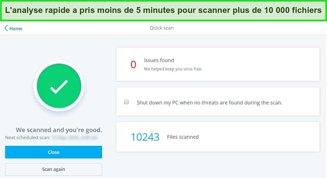 Capture d'écran des résultats de McAfee Quick Scan