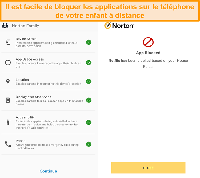 Capture d'écran de la présentation du contrôle parental de Norton 360 sur mobile