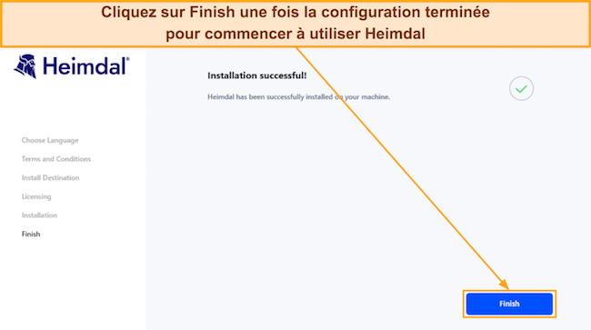 Capture d'écran montrant l'achèvement de la configuration de Heimdal