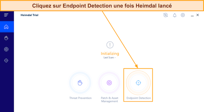 Capture d'écran montrant comment accéder au menu Endpoint Detection de Heimdal