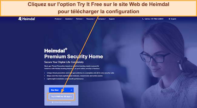 Capture d'écran montrant comment télécharger le procès de Heimdal à partir de son site Web