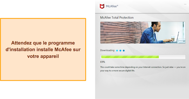 Capture d'écran de l'installation de McAfee en cours