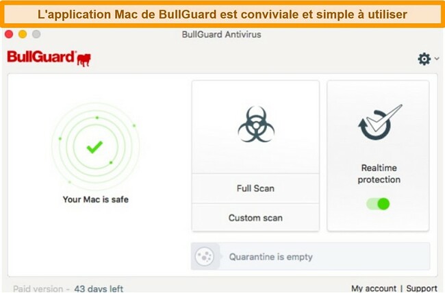 Capture d'écran de l'interface principale de BullGuard pour Mac