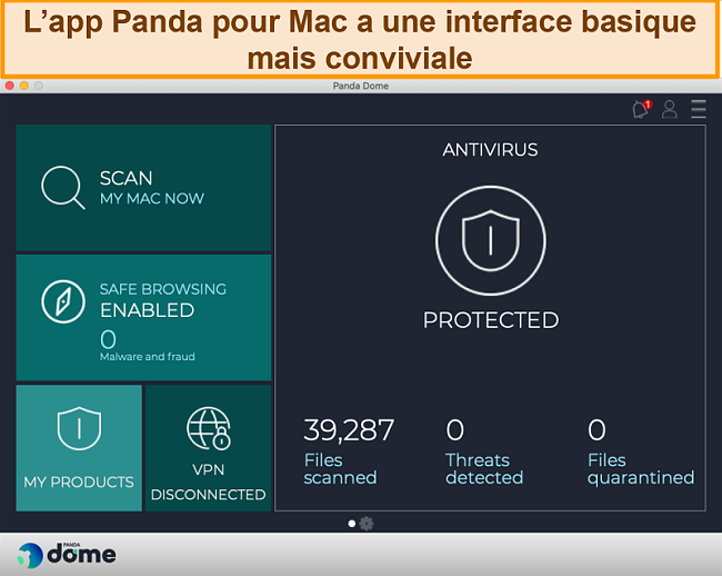 Capture d'écran de l'interface de l'application Panda sur Mac