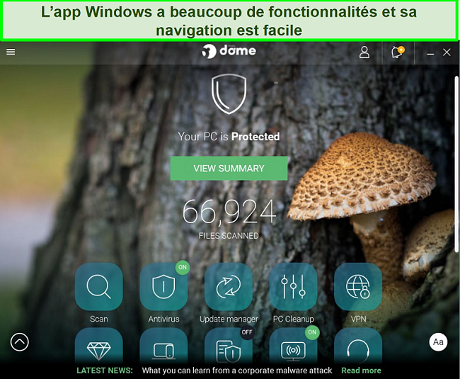 Capture d'écran de l'interface de l'application Windows de Panda