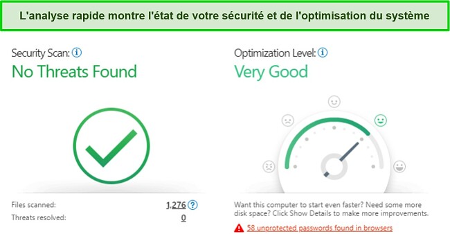 Capture d'écran des résultats de l'analyse rapide de Trend Micro