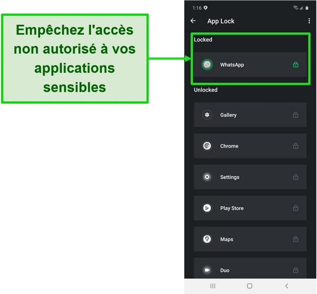 Capture d'écran montrant la fonction App Lock sur l'application Android de TotalAV