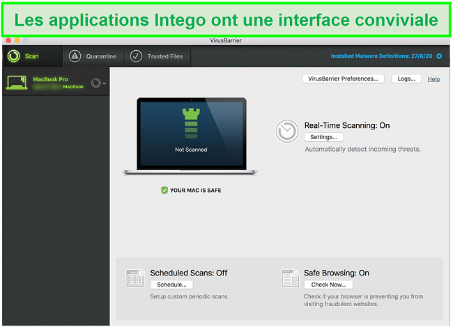 Capture d'écran de l'interface conviviale d'Intego