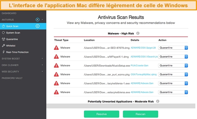 Capture d'écran de la page d'accueil de l'application TotalAV sur Mac