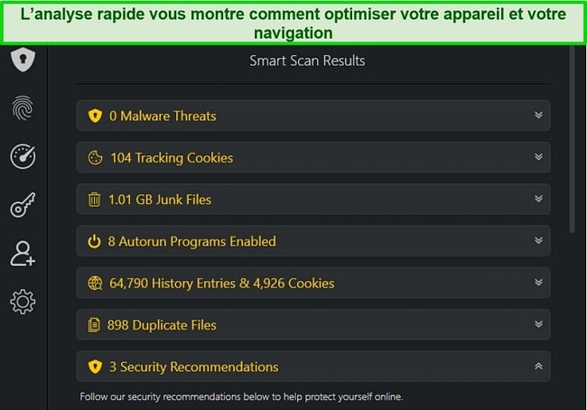 capture d'écran des résultats de smarscan