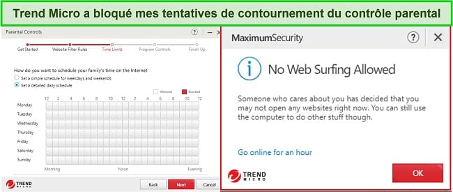 Capture d'écran du contrôle parental Trend Micro