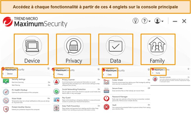 Capture d'écran de l'interface de bureau de Trend Micro