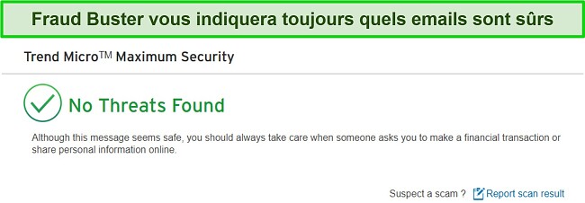 Capture d'écran de Trend Micro vérifiant les messages électroniques à la recherche de menaces