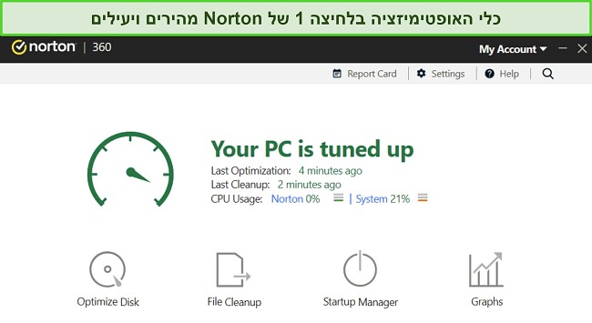 צילום מסך של כלי האופטימיזציה של נורטון.