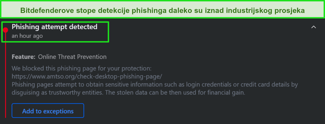 Bitdefender upozorenje za phishing radne površine.