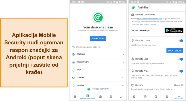Snimka zaslona Bitdefenderove aplikacije Mobile Security.