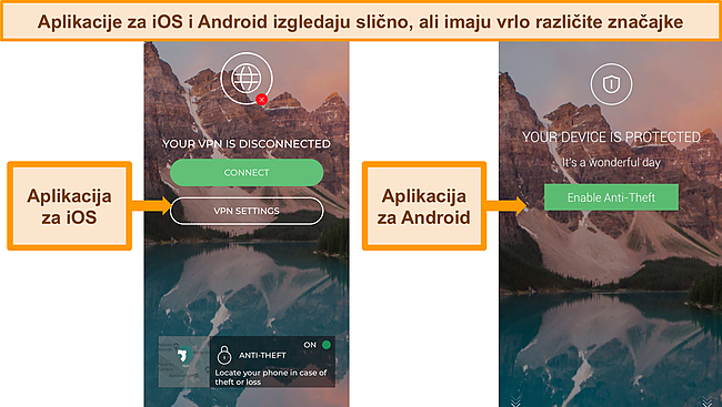 Snimke zaslona glavnog sučelja za Pandine iOS i Android aplikacije.