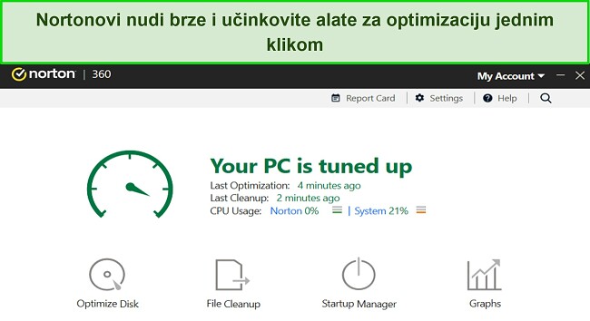 Snimka zaslona Nortonovih alata za optimizaciju.