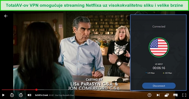 Snimka zaslona TV emisije Schitt's Creek koja se prikazuje na Netflixu US
