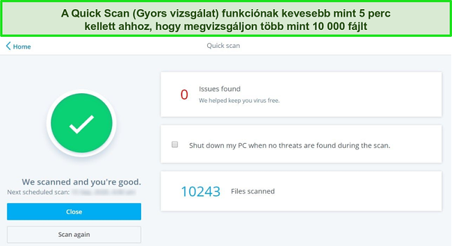 Pillanatkép a McAfee Quick Scan eredményekről