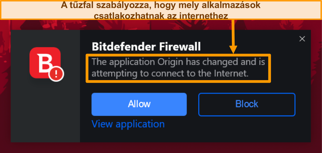 Pillanatkép egy Bitdefender tűzfal értesítésről.