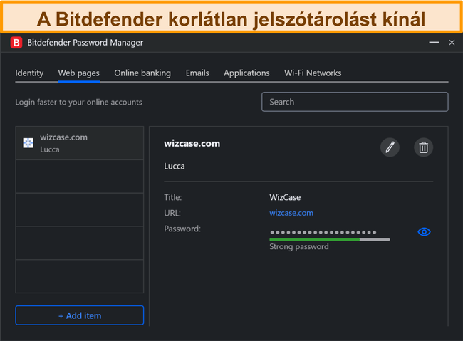 A Bitdefender jelszókezelője Windows rendszeren.