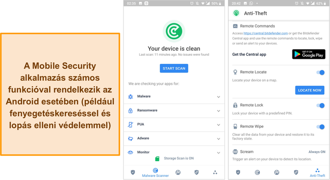 Pillanatkép a Bitdefender Mobile Security alkalmazásáról.